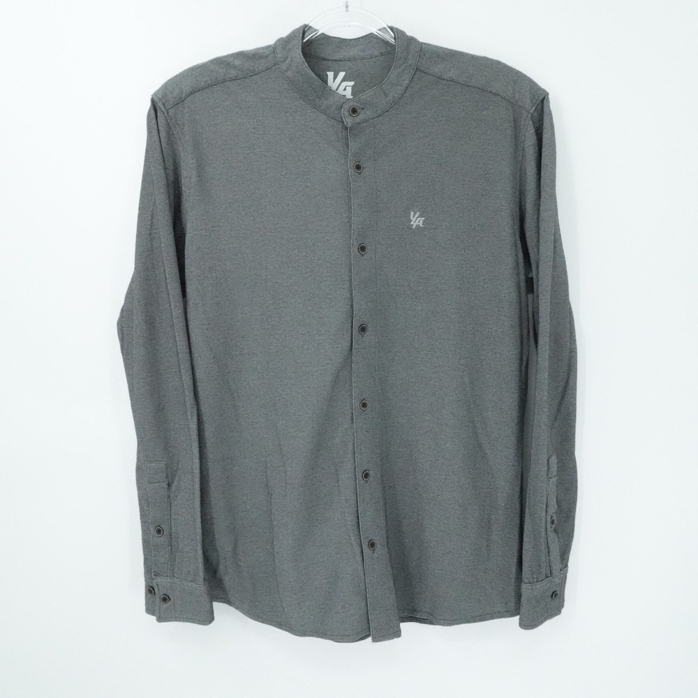 YoungLA Shirt Mens Large Gray‎ Long Sleeve Button Up Mandarin Collar Casual